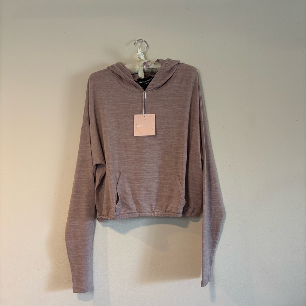 Kittenish Purple Gray Cropped Hoodie Sweatshirt